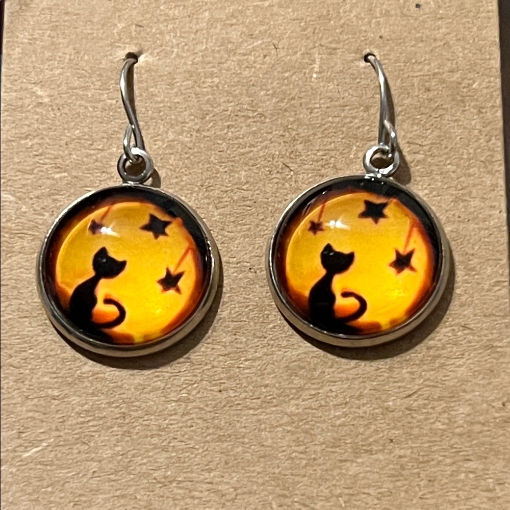 Cat Silhouette Earrings with Stars